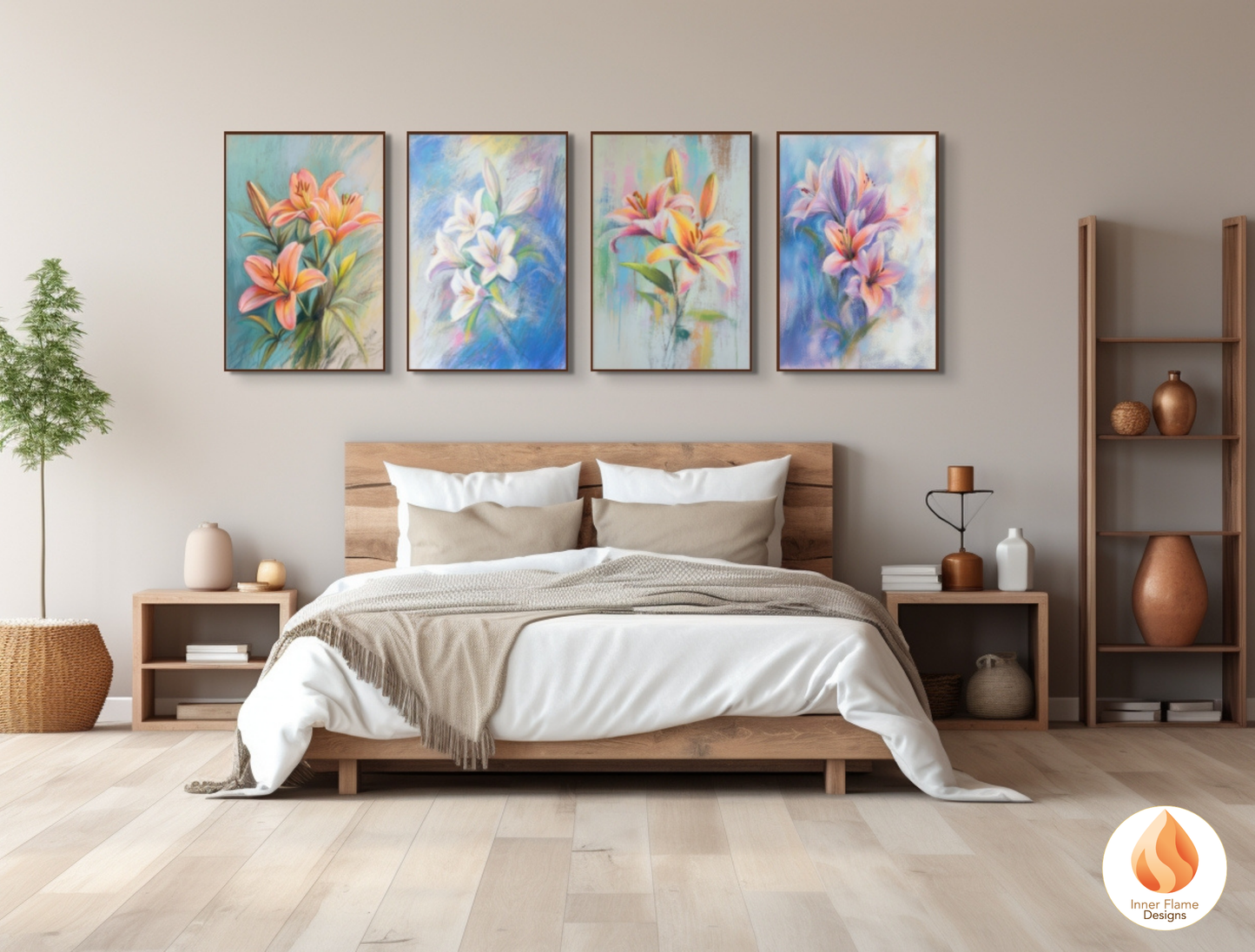 Delicate Flower Artwork for Modern Home Design | Four Piece Artwork