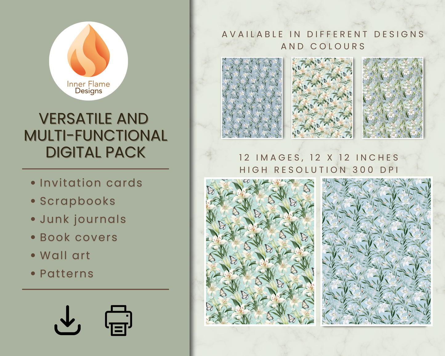 Tranquil Lily Floral Surface Patterns | Seamless Patterns for Wallpaper, Textiles, Packaging and Digital Designs