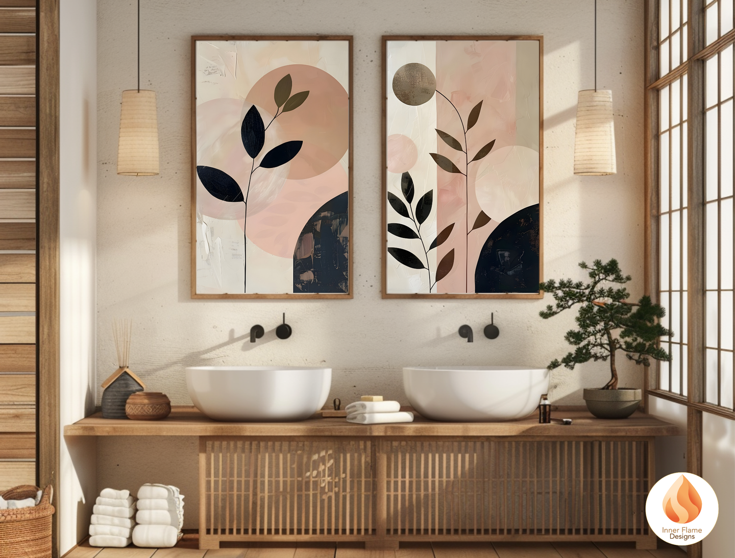 Charming Japandi Art for Modern Home Design | Triptych Artwork (Series 3)