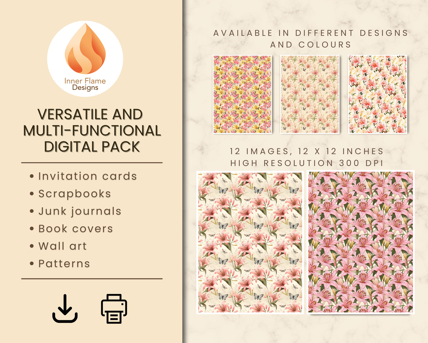 Spring Lily Floral Surface Patterns | Seamless Patterns for Wallpaper, Textiles, Packaging and Digital Designs