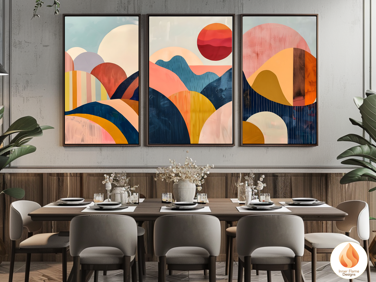 Eclectic Boho Wall Art Décor for Modern Home Design | Triptych Artwork (Series 5)