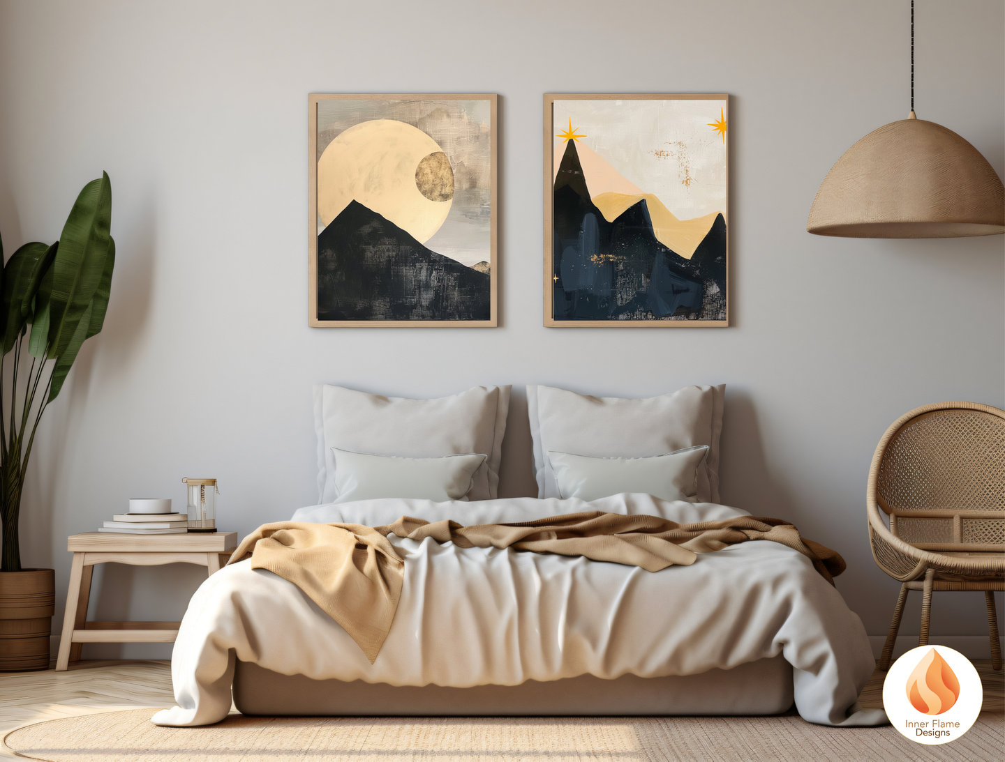 Ethereal Japandi Art for Modern Home Design | Triptych Artwork (Series 2)