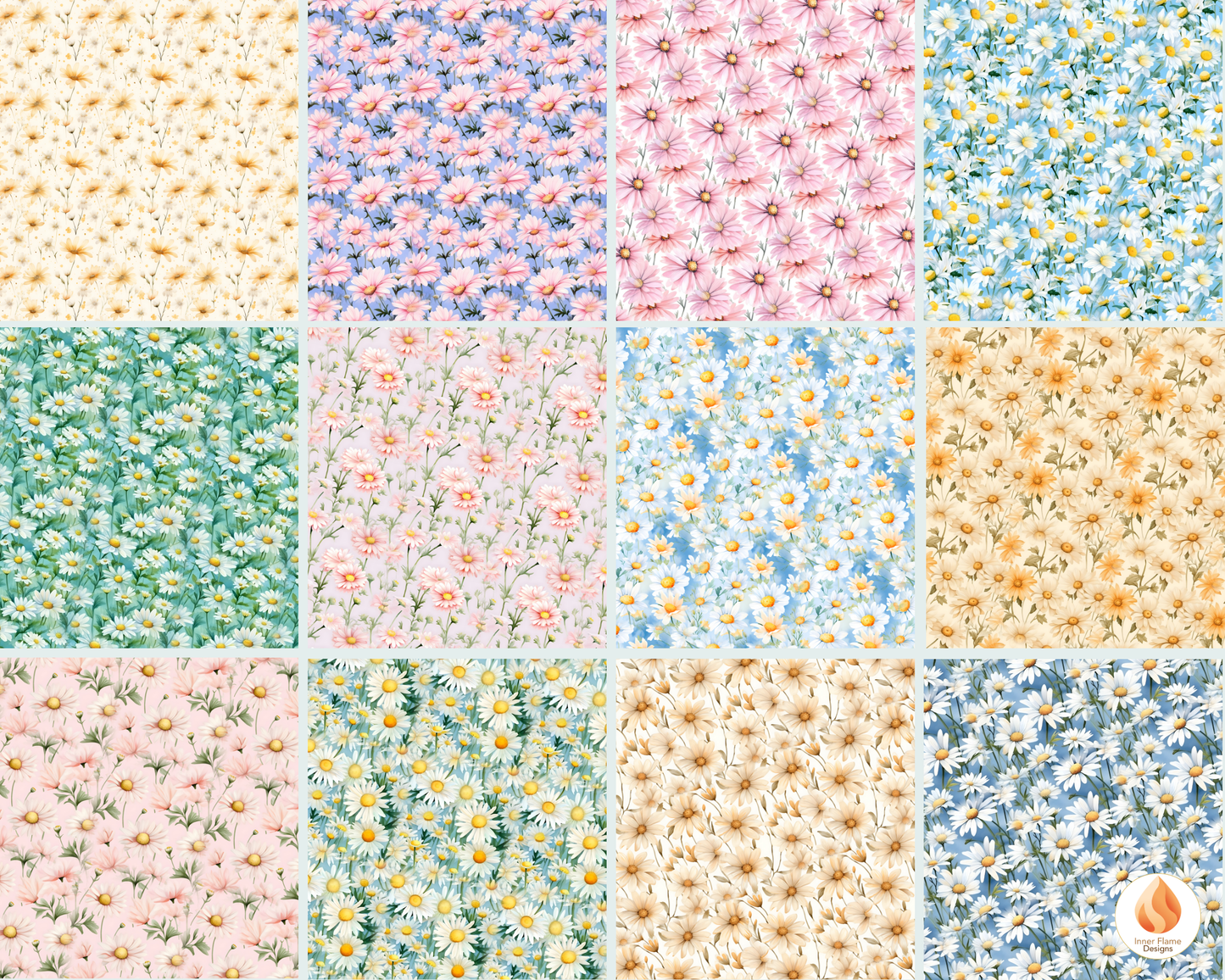 Watercolour Daisy Floral Surface Patterns | Seamless Patterns for Wallpaper, Textiles, Packaging and Digital Designs