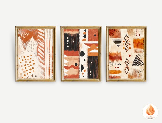 Tribal Boho Wall Art Décor for Modern Home Design | Triptych Artwork