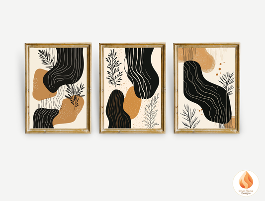 Organic Botanical Art for Modern Home Design | Triptych Artwork