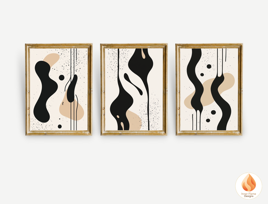 Fluid Minimalist Art for Modern Home Design | Triptych Artwork