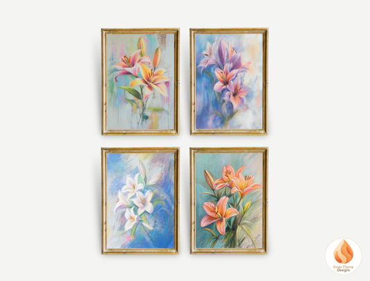 Delicate Flower Artwork for Modern Home Design | Four Piece Artwork