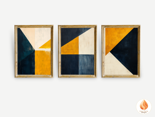 Edgy Geometric Artwork for Modern Home Design | Triptych Artwork