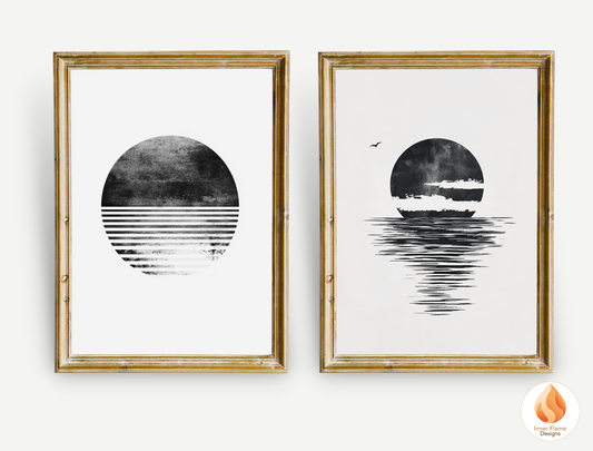 Monochromatic Japandi Art for Modern Home Design | Diptych Artwork