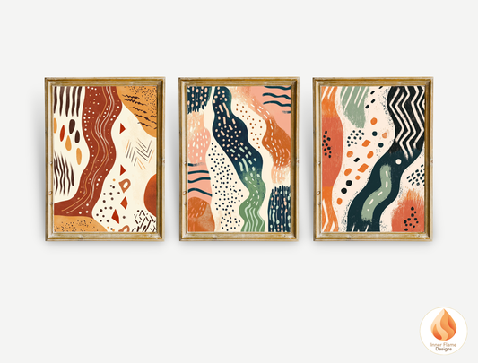 Primitive Boho Wall Art Décor for Modern Home Design | Triptych Artwork