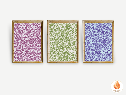 William Morris Inspired Designs - "Willow" | Abstract Botanical Art for Modern Home Design | Triptych Artwork