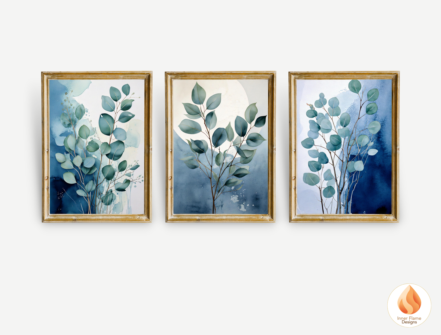 Cerulean Botanical Art for Modern Home Design | Triptych Artwork