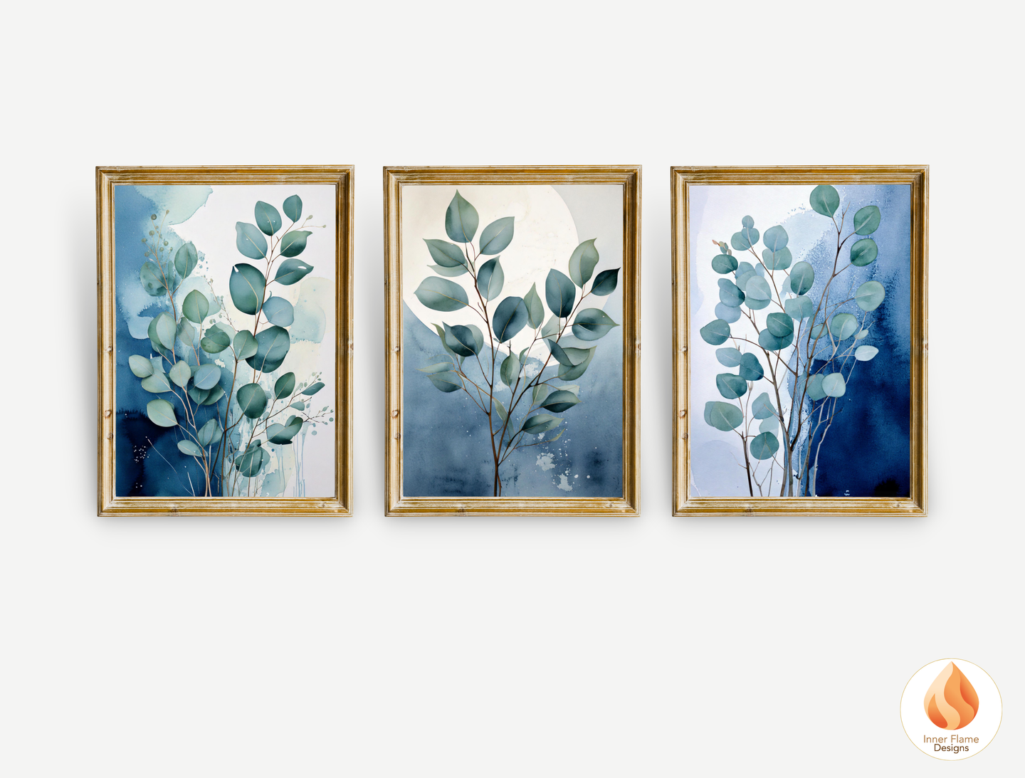 Cerulean Botanical Art for Modern Home Design | Triptych Artwork