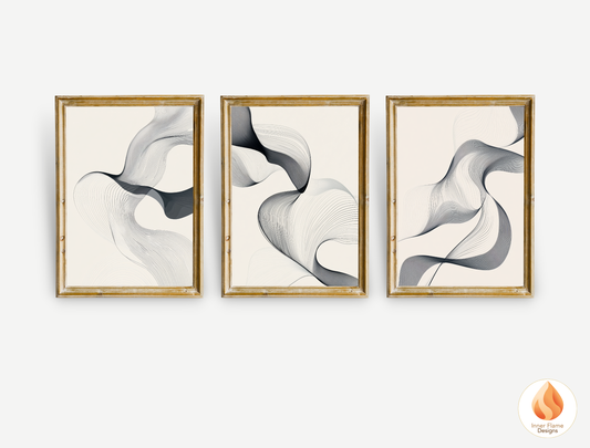 Flowing Line Art for Modern Home Design | Triptych Artwork