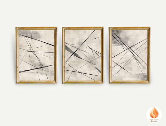 Linear Line Art for Modern Home Design | Triptych Artwork