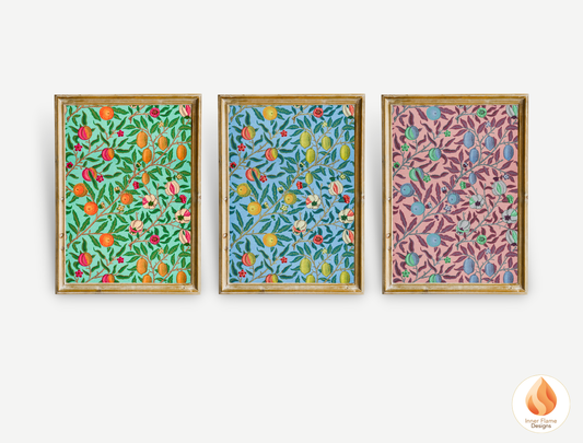 William Morris Inspired Designs - "Fruit (or Pomegranate)" | Abstract Botanical Art for Modern Home Design | Triptych Artwork