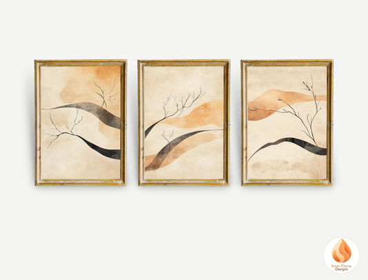 Refined Japandi Art for Modern Home Design | Triptych Artwork