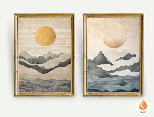 Poetic Japandi Art for Modern Home Design | Diptych Artwork