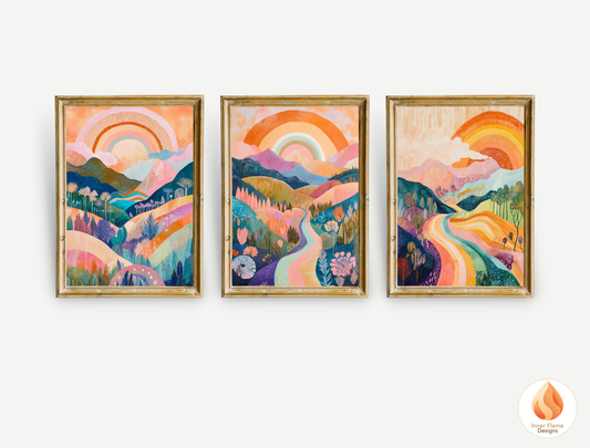 Dramatic Boho Wall Art Décor for Modern Home Design | Triptych Artwork (Series 2)