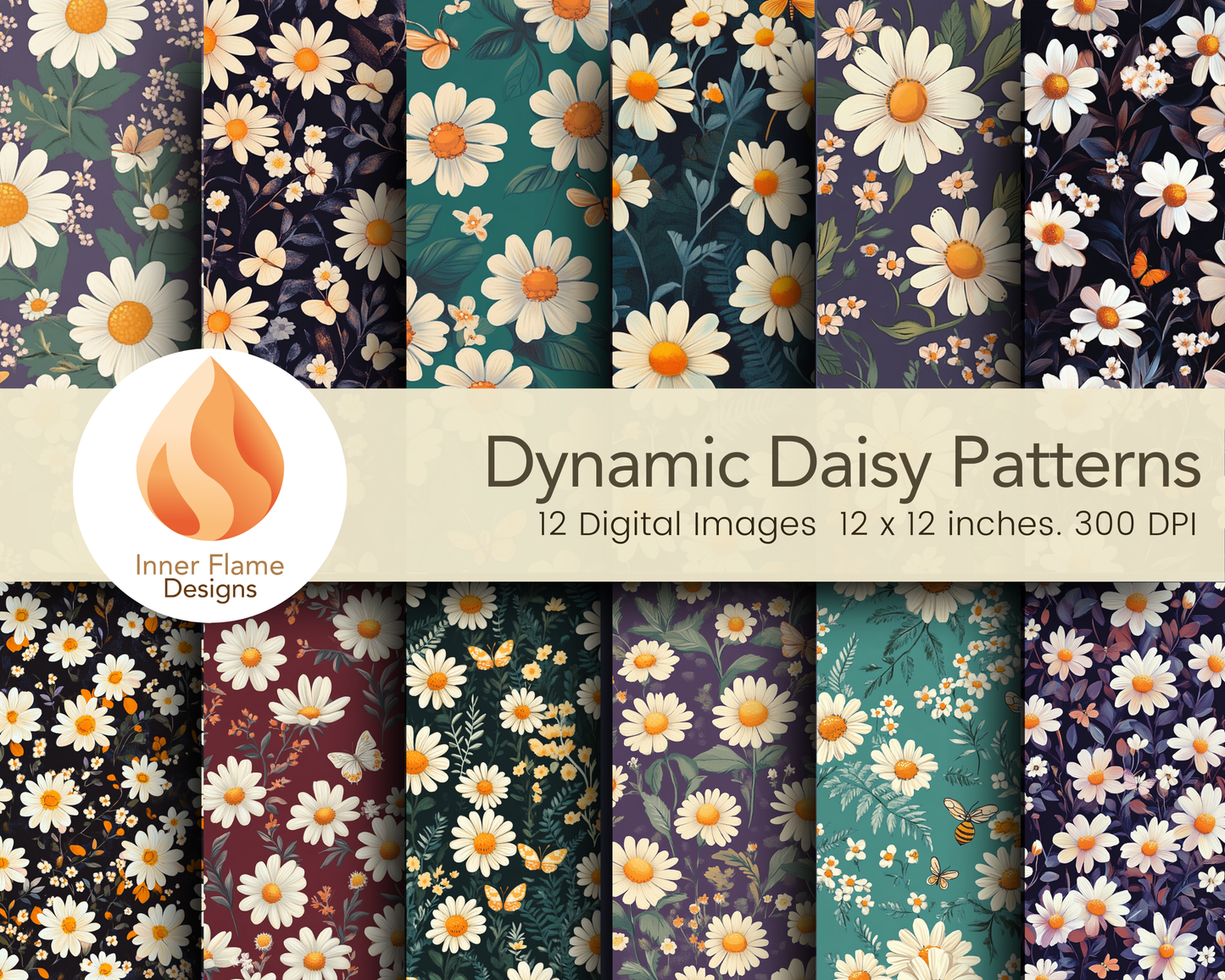 Dynamic Daisy Floral Surface Patterns | Seamless Patterns for Wallpaper, Textiles, Packaging and Digital Designs