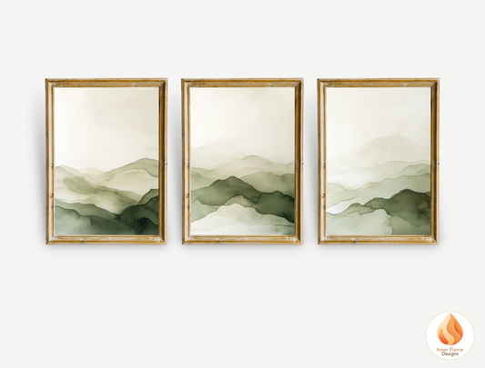 Reflective Japandi Art for Modern Home Design | Triptych Artwork