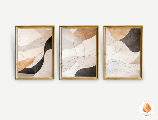Neutral Line Art for Modern Home Design | Triptych Artwork