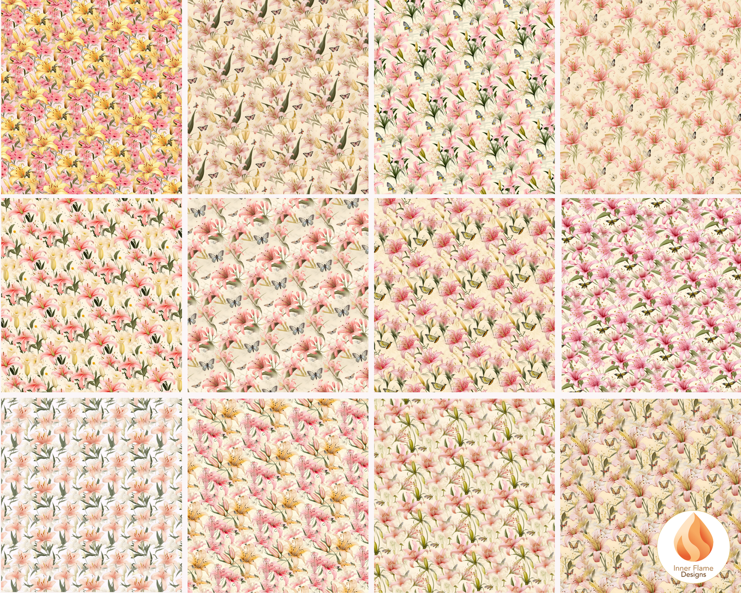 Spring Lily Floral Surface Patterns | Seamless Patterns for Wallpaper, Textiles, Packaging and Digital Designs