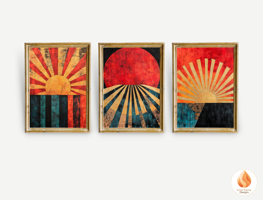 Vivid Cosmic Boho Wall Art Décor for Modern Home Design | Triptych Artwork (Series 2)