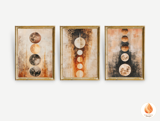Cosmic Boho Wall Art Décor for Modern Home Design | Triptych Artwork (Series 1)
