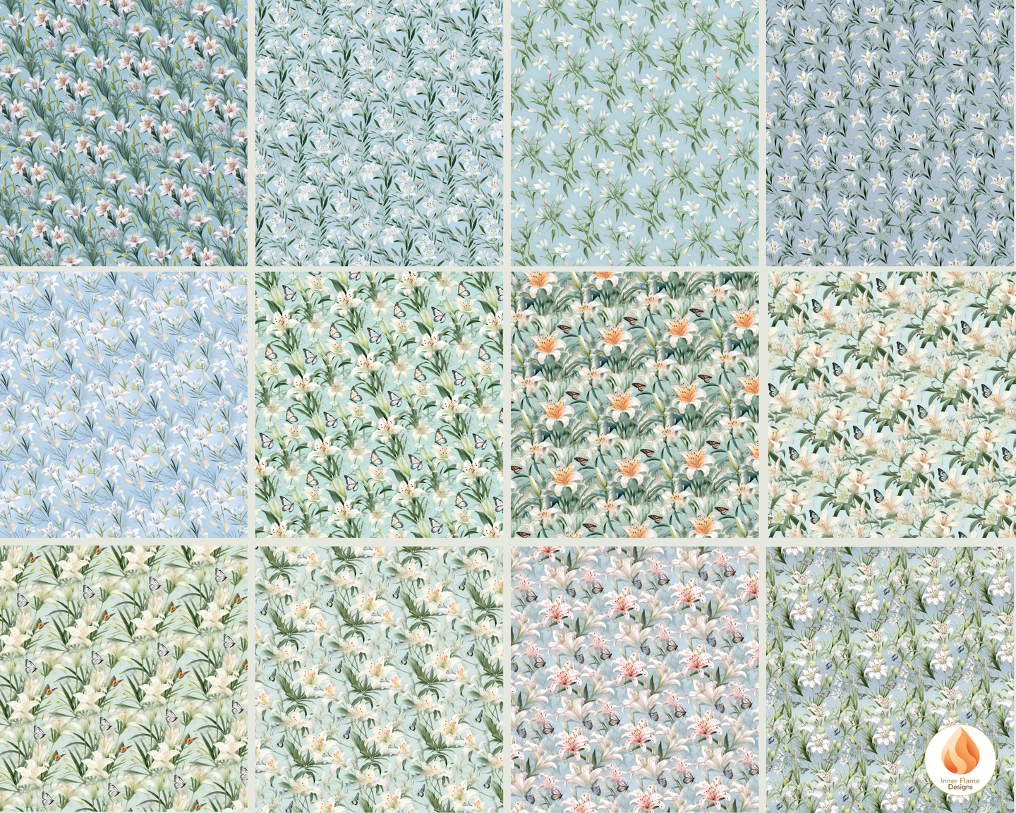 Tranquil Lily Floral Surface Patterns | Seamless Patterns for Wallpaper, Textiles, Packaging and Digital Designs