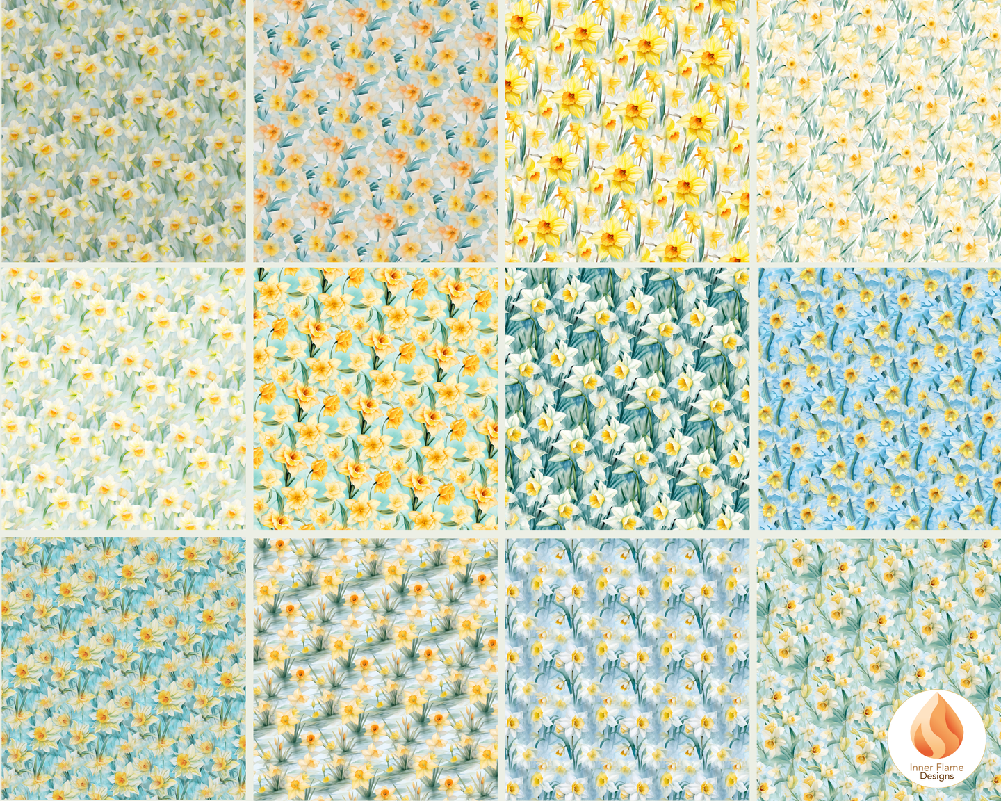 Watercolour Daffodil Floral Surface Patterns | Seamless Patterns for Wallpaper, Textiles, Packaging and Digital Designs