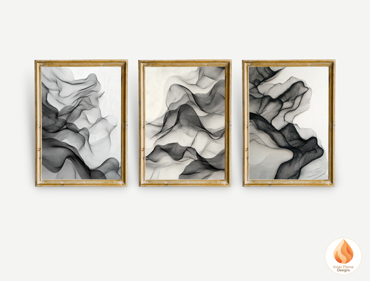 Intricate Line Art for Modern Home Design | Triptych Artwork