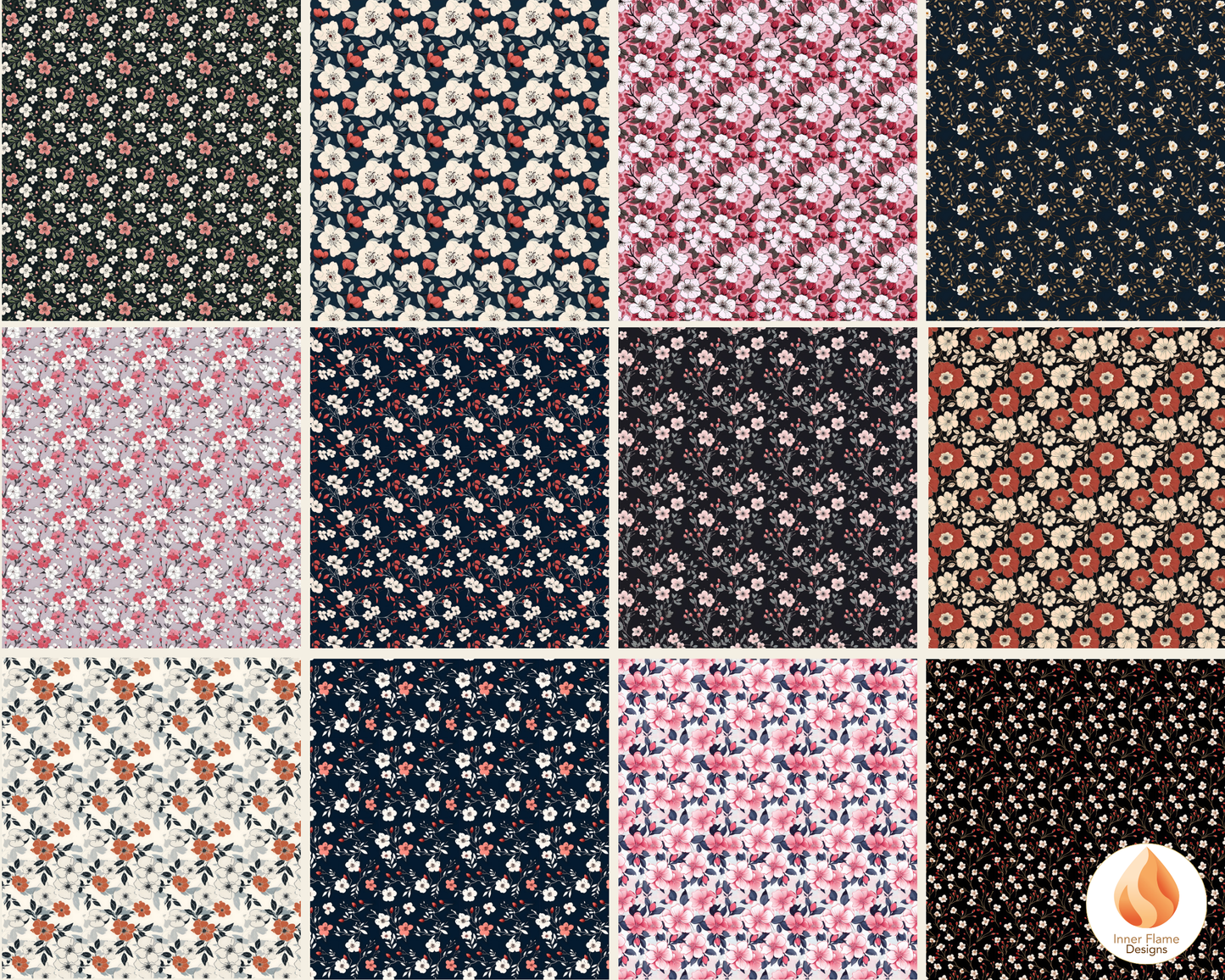 Japandi Rose Floral Surface Patterns | Seamless Patterns for Wallpaper, Textiles, Packaging and Digital Designs