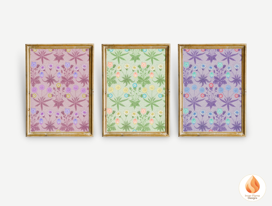 William Morris Inspired Designs - "Daisy" | Abstract Botanical Art for Modern Home Design | Triptych Artwork