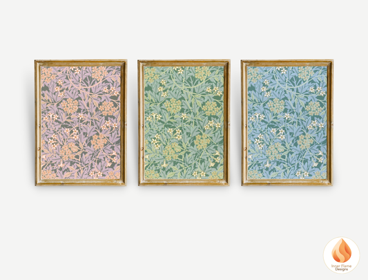 William Morris Inspired Designs - "Jasmine" | Abstract Botanical Art for Modern Home Design | Triptych Artwork