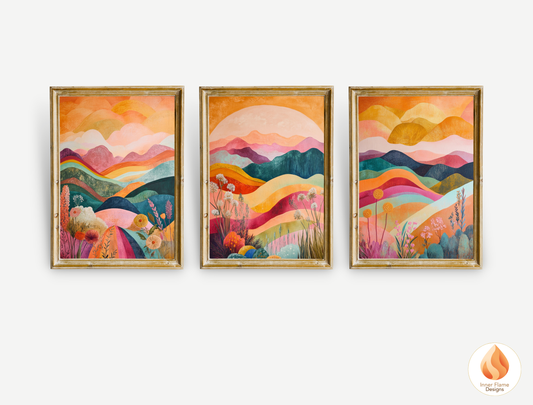 Dramatic Boho Wall Art Décor for Modern Home Design | Triptych Artwork (Series 1)