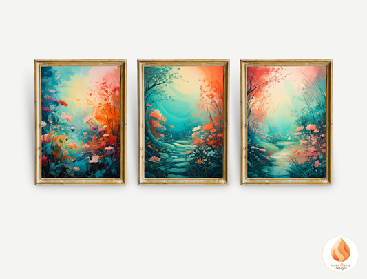 Incandescent Botanical Art for Modern Home Design | Triptych Artwork