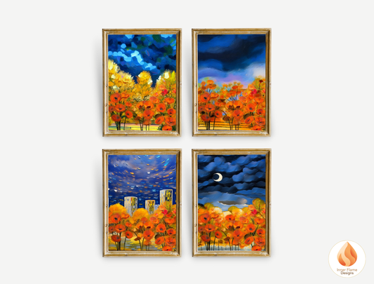 Vivid Flower Artwork for Modern Home Design | Four Piece Artwork