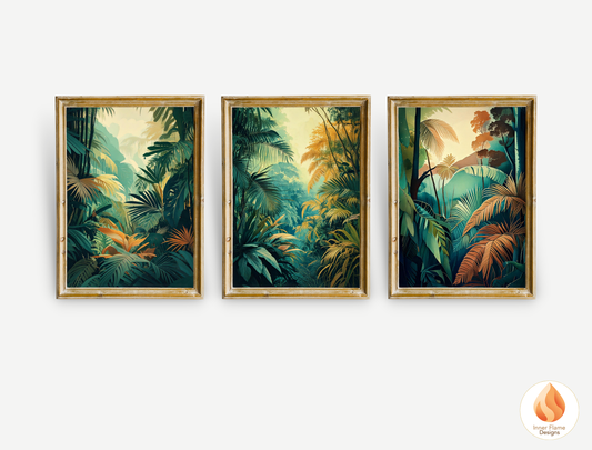 Verdant Botanical Art for Modern Home Design | Triptych Artwork