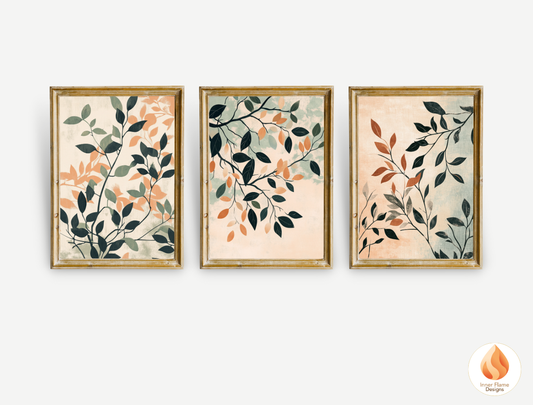 Elegant Botanical Art for Modern Home Design | Triptych Artwork