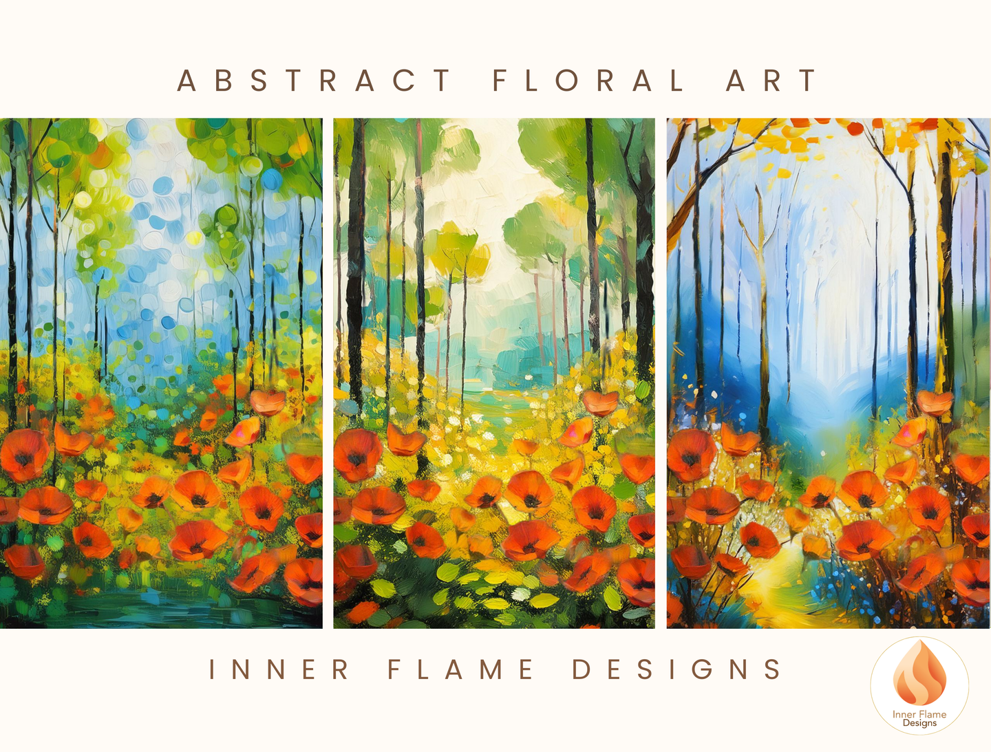 Whimsical Flower Artwork for Modern Home Design | Triptych Artwork