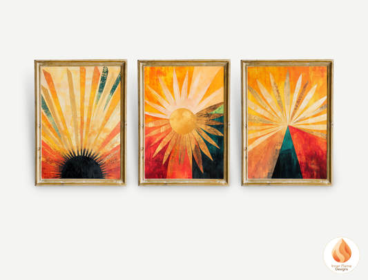 Vivid Cosmic Boho Wall Art Décor for Modern Home Design | Triptych Artwork (Series 1)