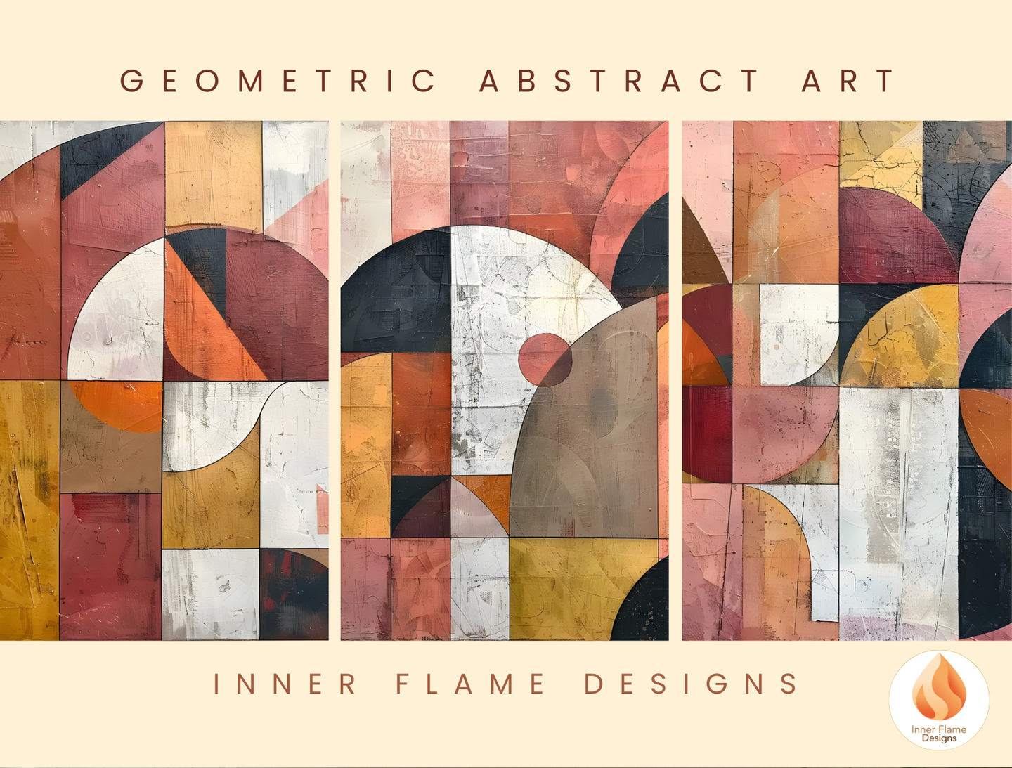 Bold Geometric Artwork for Modern Home Design | Triptych Artwork