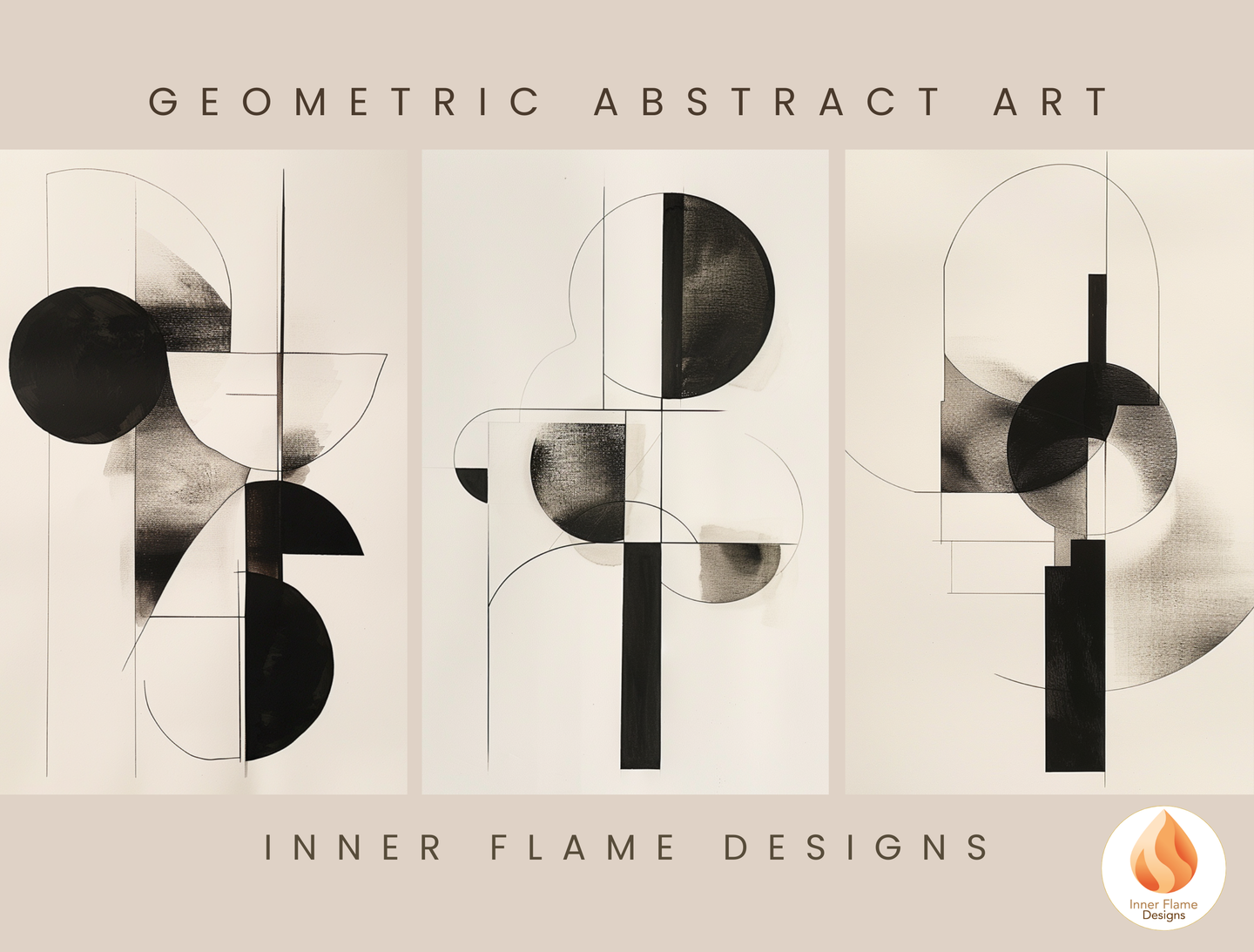 Monochromatic Geometric Artwork for Modern Home Design | Triptych Artwork