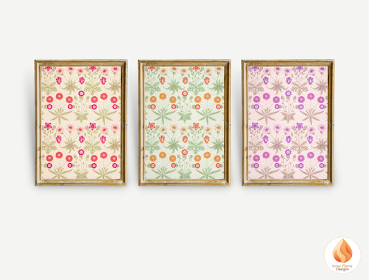 William Morris Inspired Designs - "Daisy" | Abstract Botanical Art for Modern Home Design | Triptych Artwork