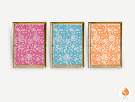 William Morris Inspired Designs - "Wild Tulip" | Abstract Botanical Art for Modern Home Design | Triptych Artwork