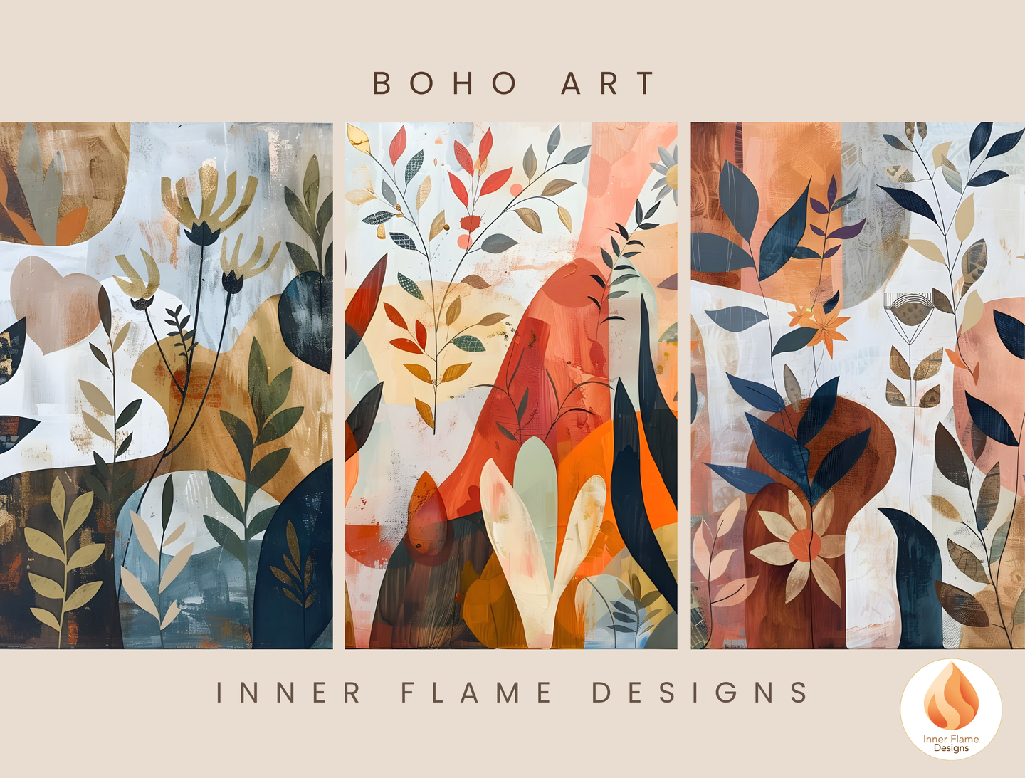 Modern Boho Wall Art Décor for Modern Home Design | Triptych Artwork (Series 3)