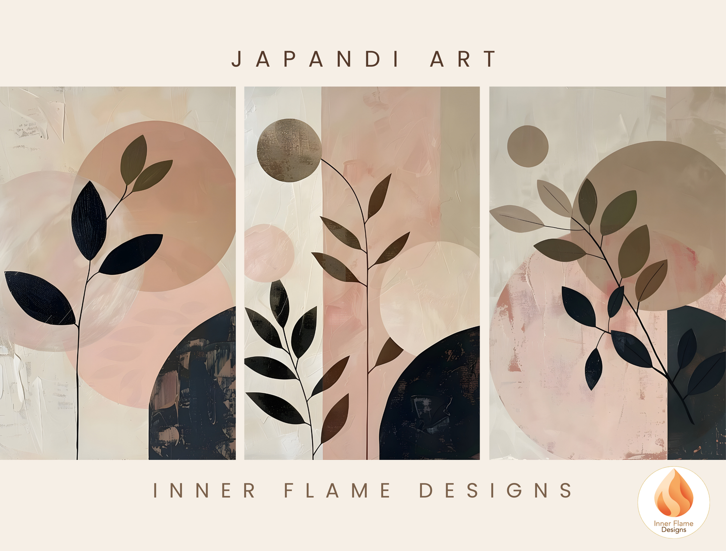 Charming Japandi Art for Modern Home Design | Triptych Artwork (Series 3)