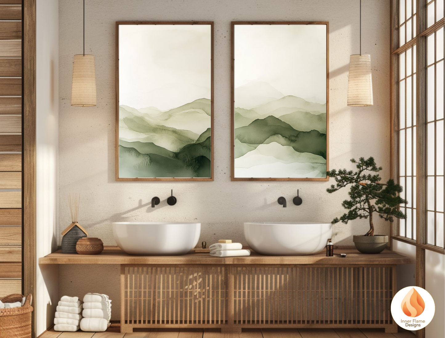 Reflective Japandi Art for Modern Home Design | Triptych Artwork
