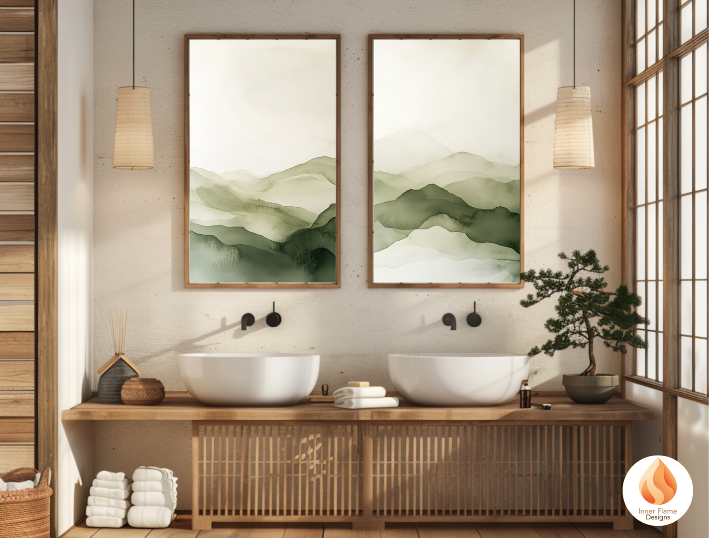 Reflective Japandi Art for Modern Home Design | Triptych Artwork